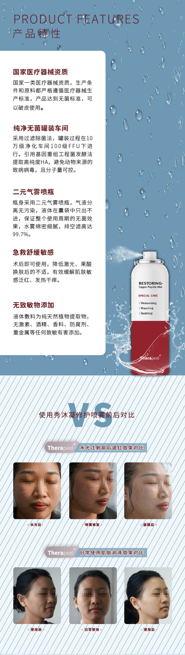 رذاذ إصلاح الببتيد النحاسي الأزرق من ثيرابيل Xiu Mu Ning: -5