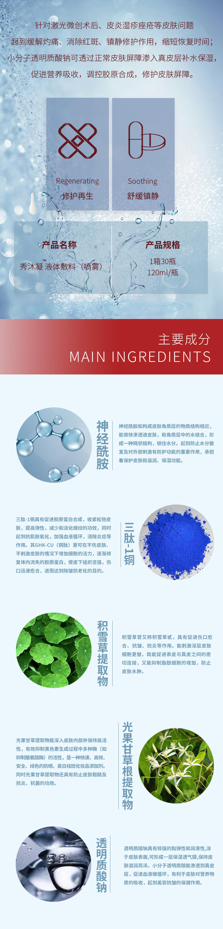 Spray réparateur aux peptides de cuivre bleu congelant Therapeel Xiumu : -4